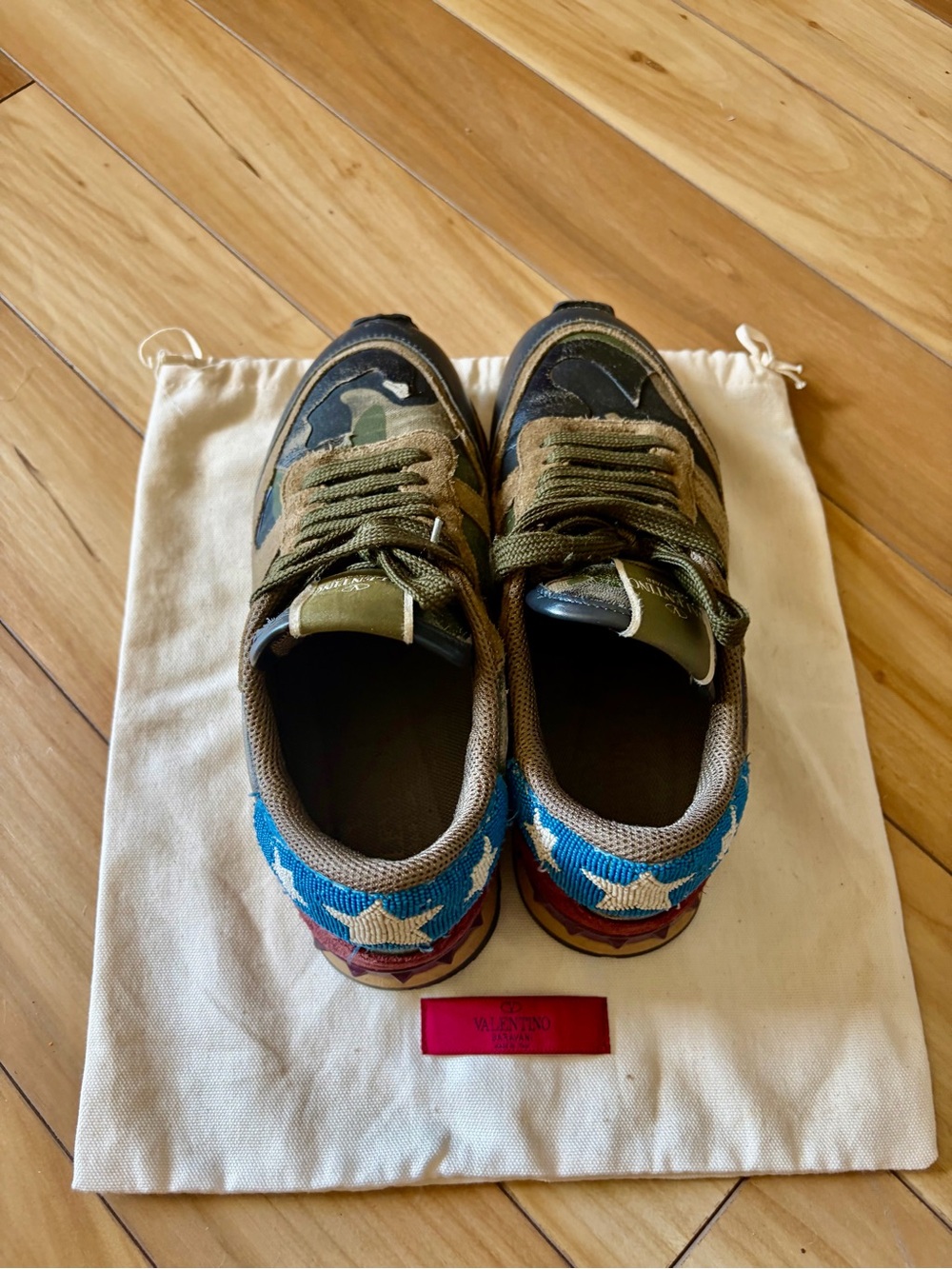 Valentino Garavani Kids Camo Sneakers with Blue Star Heel
